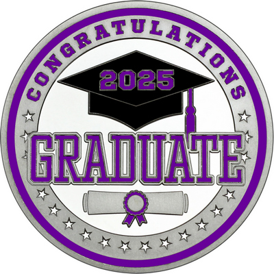 Purple "Congratulations Graduate" with Purple 2025, Rim, Tassel & Ribbon